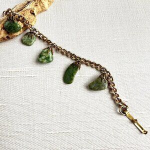 Vintage Nephrite Jade Charm Bracelet 7"
